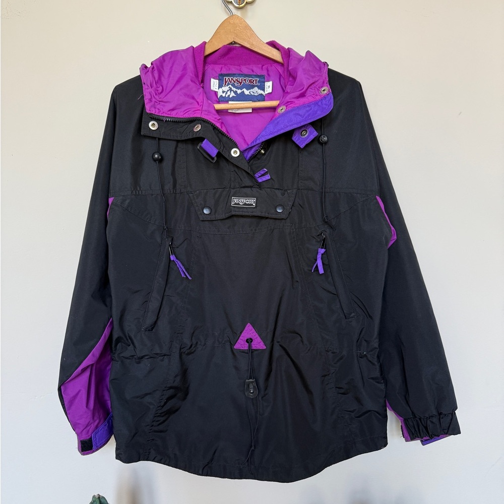 Vintage Jansport Black & Purple Anorak Jacket | 90s Pullover Coat